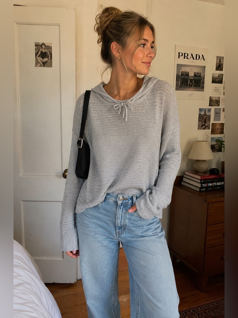 Abercrombie & Fitch Light Gray Hooded Knit Pullover